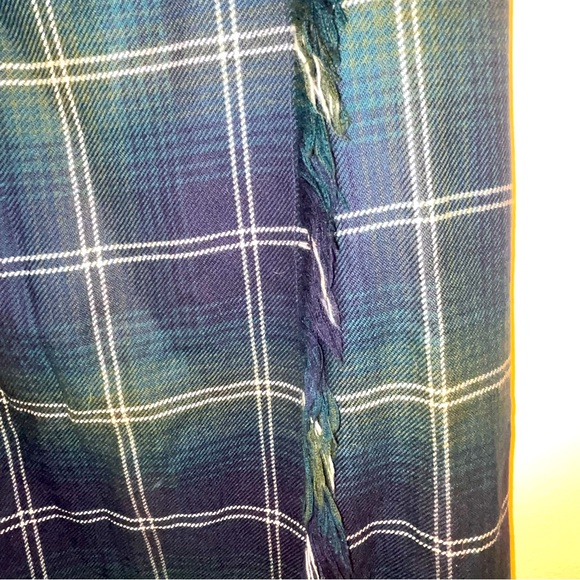 Talbots Vintage Fringe Wrap Plaid Tartan Wool Maxi Skirt Women Sz 12 Blue Green - Picture 5 of 12
